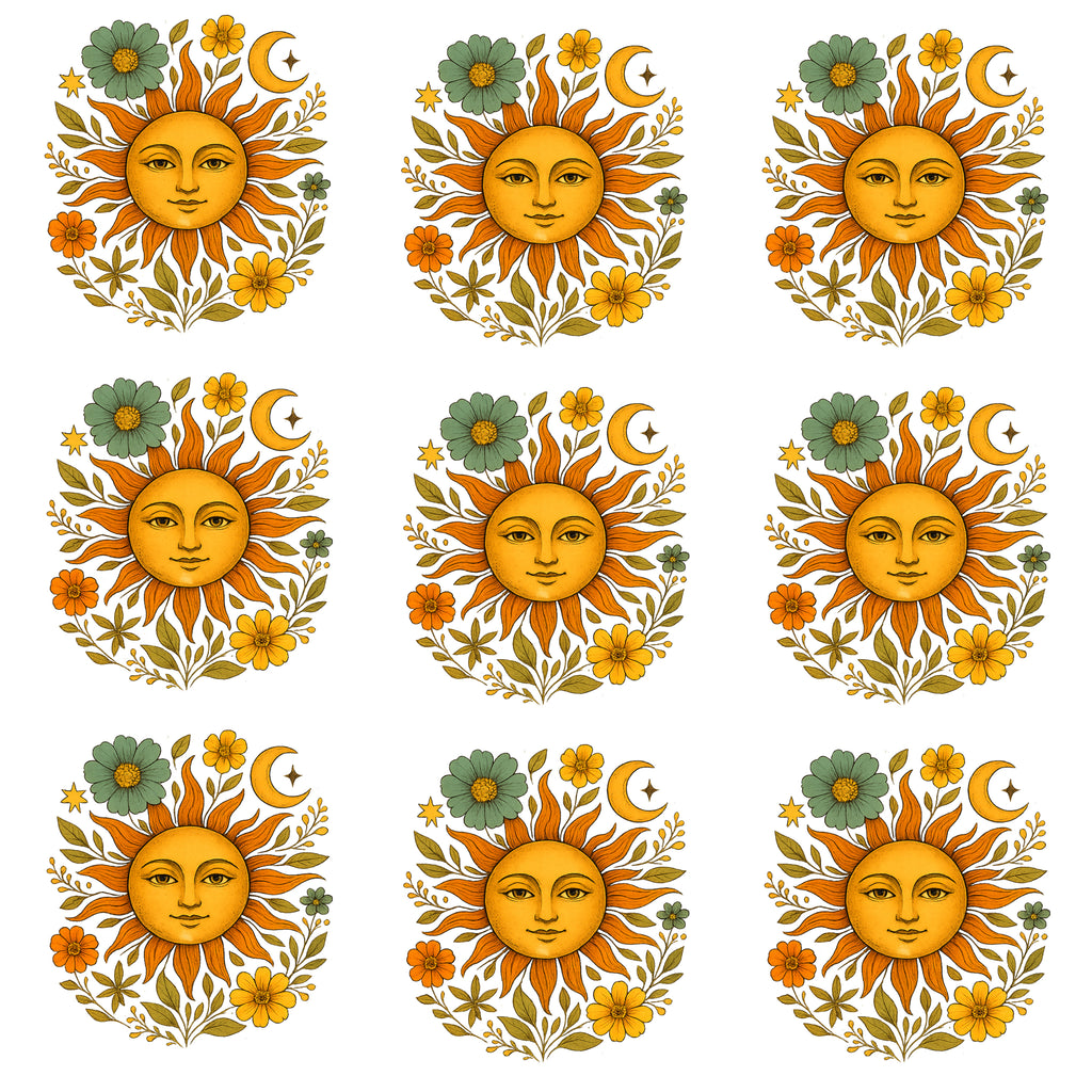 Celestial Sun Face Inglaze Ceramic Decals, Food Safe & Dishwasher Safe, Cone 04-6
