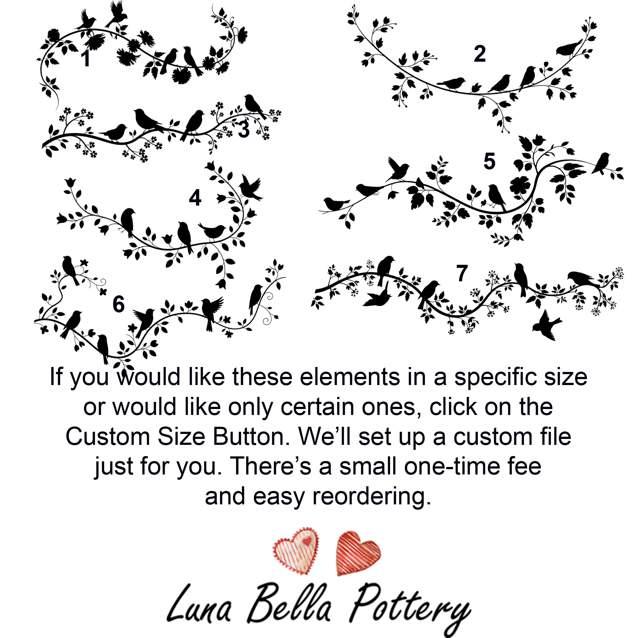 Silhouettes of Birds in Branches Inglaze Ceramic Decals, Food Safe & Dishwasher Safe, Cone 04-6