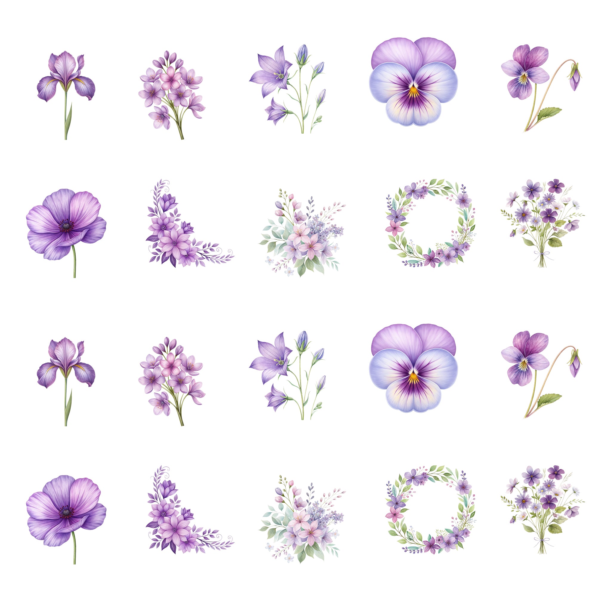 Purple Flowers Inglaze Ceramic Decals, Food Safe & Dishwasher Safe, Cone 04-6