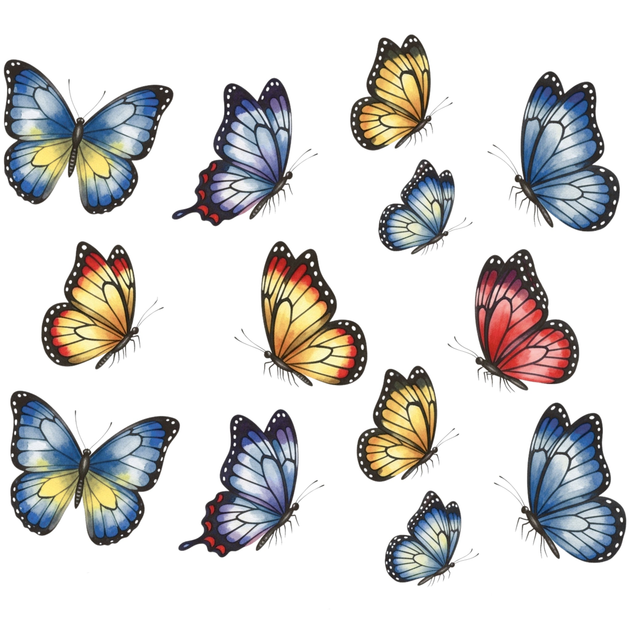 Watercolor Butterflies Inglaze Ceramic Decals, Food Safe & Dishwasher Safe, Cone 04-6