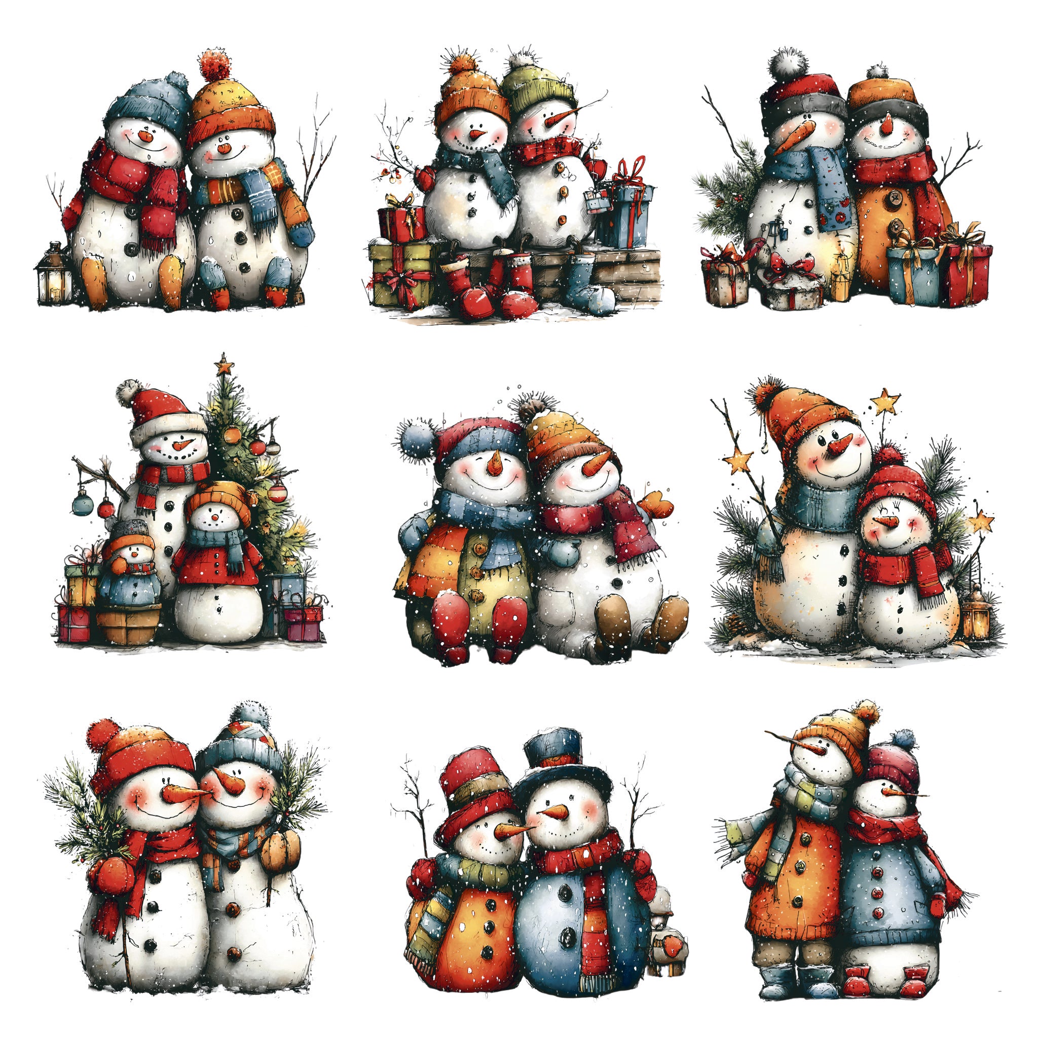 Wintery Snowmen Inglaze Ceramic Decals, Food Safe & Dishwasher Safe, Cone 04-6
