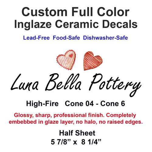 custom half sheet of inglaze ceramic decals